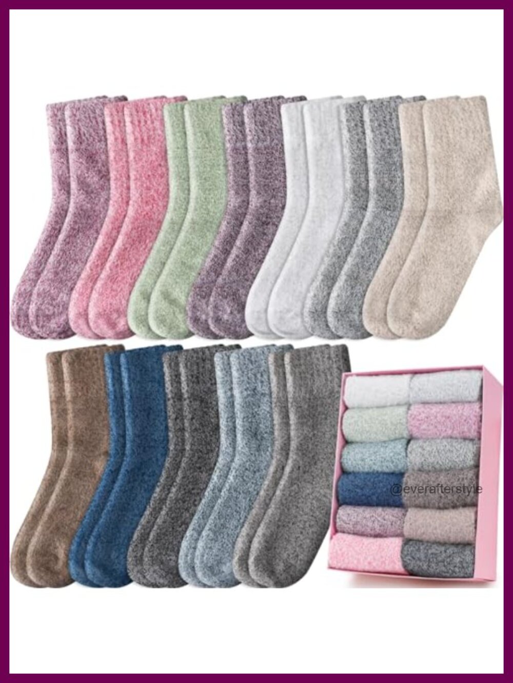 12 Pairs Fuzzy Slipper Socks Wool Blend Warm Cozy Winter Gift Box